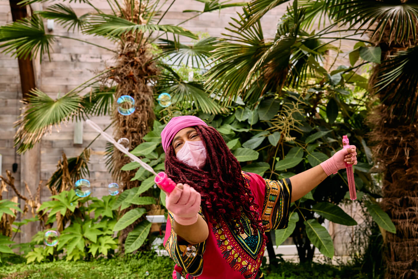 Claudia with bubble wand